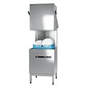 Front view of the Hobart Ecomax H604W-12B Hood / Passthrough 500mm Basket Dishwasher WRAS Approved, 18 Plate Capacity