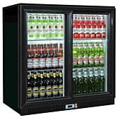 Front view of the Coolpoint HX251 Sliding Glass Double Door Black Bottle Cooler