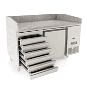 Front view of the Atosa EPF3490GR + VRX1500/330 Single Door Granite Top Salad Prep Counter Table with VRX unit & GN Pans, 125 Litres