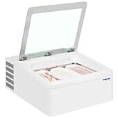Front view of the Framec MINICREAMV3 Counter Top Scoop Ice Cream Display, 3 x 5 Litre Napoli Pans with open top and display food