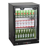 Sterling Pro Green SP1LO-OUT-BK Hinged Single Door Black Low Height Bottle Cooler, 106 x 330ml Bottles
