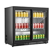 Front view of the Sterling Pro Green SP2HC-BS Sliding Double Door Bottle Cooler, 180 x 330ml Bottles