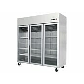 Front view of the Atosa YCF9409GR Triple Glass Door Slimline Upright Freezer, 1390 Litres

