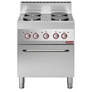 Diamond E65/4PFV7-N 4 Rounded Hobs Freestanding Electric Range Cooker on Electric Oven, 14.36kW