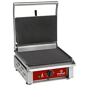 Diamond CONTACTSM1/SN Single Ribbed Top Smooth Bottom Contact Grill, 3kW