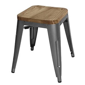 Bolero Bistro Low Stools with Wooden Seat Pad Gun Metal (Pack of 4) - GM636