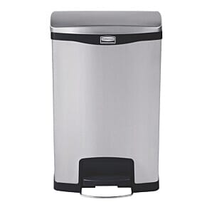 Front view of the Rubbermaid GE938 Slim Jim Front Step on Stainless Steel Pedal Bin, 50 Litres
