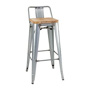 Bolero Bistro Backrest High Stools with Wooden Seat Pad Galvanised Steel (Pack of 4) - FB627