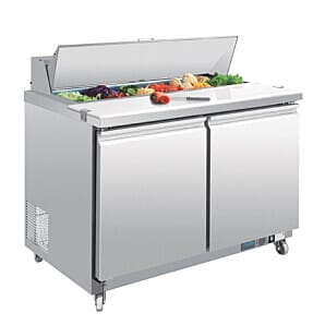 Front view of the Polar GD882 U-Series 2 Door Prep Counter Fridge, 405 Litres 