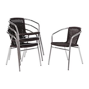 Bolero Aluminium and Black Wicker Chairs Black (Pack of 4) - U507