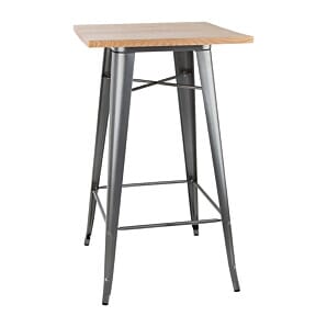 Bolero Bistro Bar Table with Wooden Top Gun Metal (Single) - FB596