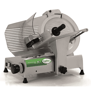 Front view of the Fama FA303 Medium-Duty Gravity Feed Meat Slicer, 300mm
