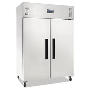 Front view of the Polar G594 Stainless Steel Double Door Gastro Fridge, 1200 Litres
