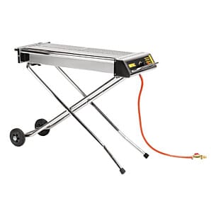 Front view of the Buffalo P111 Folding Gas/LPG Twin Grill Barbecue on Wheels, 6.9kW
