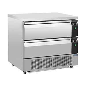 Front view of the Polar DA996 2 x 1/1GN Double Drawer Counter Fridge/Freezer, 179 Litres