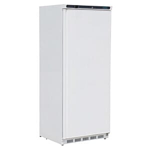Front view of the Polar CD614 White Single Door Upright Fridge, 600 Litres
