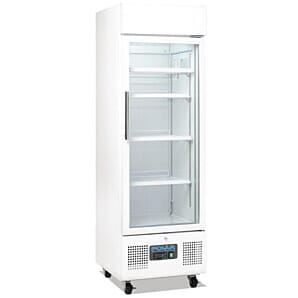 Front view of the Polar DM075 Single Door Display Fridge, 218 Litres