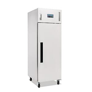 Front view of the Polar G593 Single Door Stainless Steel Freezer, 600 Litres
