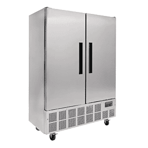 Front view of the Polar GD879 Slimline Stainless Steel Double Door Fridge, 960 Litres
