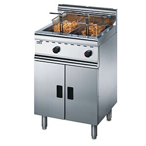 Front view of the Lincat J10/P Silverlink 600 Propane Gas Free-standing Double Basket Tank Fryer, 24kW
