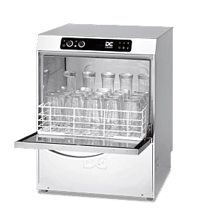 Front view of the DC SG45 Standard Range 450mm Basket Glasswasher, 30 Pint Capacity with display glasses