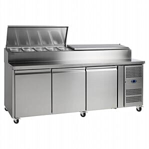 Front view of the Tefcold SS7300P SS 3 Door Refrigerated Prep Counter
