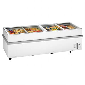 Front view of the Arcaboa 1100CHV Island Glass Lid Chest Freezer, 1032 Litres