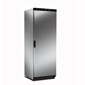 Front view of the Mondial Elite KICNX60LT Single Door Stainless Steel Freezer, 580 Litres