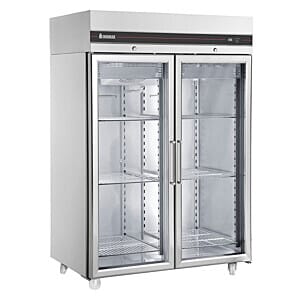 Front view of the Inomak CFP2144CR Double Glass Door Heavy Duty 2/1 Freezer, 1432 Litres