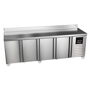 Front view of the Sterling Pro Green SPI-7-225-40 4 Door Counter Fridge with 100mm Splashback, 615 Litres
