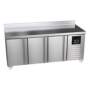 Front view of the Sterling Pro Green SNI-7-180-30 3 Door Counter Freezer with 100mm Splashback, 452 Litres
