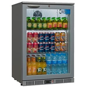 Front view of the Coolpoint HX100 Hinged Glass Single Door Grey Bottle Cooler, 120 Litres