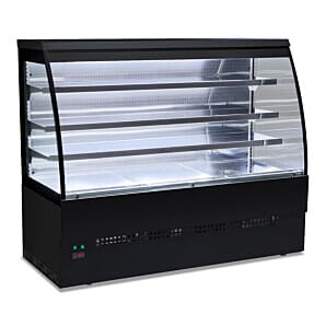 Front view of the Sterling Pro EVO-SELF-240-BLACK Black Self Service Patisserie Counter, 2400mm