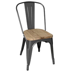 Front view of the Bolero GG708 Bistro Side Chair with Wooden Seat Pad Gun Metal (Pack of 4)
