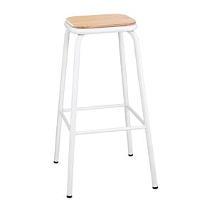 Front view of the Bolero FB939 Cantina White High Bar Stool with Wooden Seat Pad (Pack of 4)