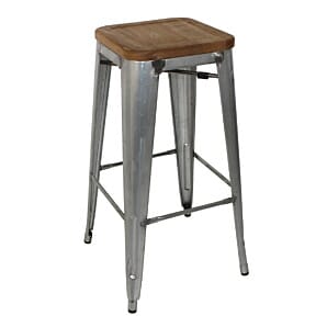Bolero Bistro High Stools with Wooden Seat Pad Galvanised Steel (Pack of 4) - GM638