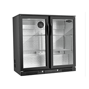 Sterling Pro Green SP2HC-LOW-BH Hinged Double Door Black Low Height Bottle Cooler, 180 x 330ml Bottles