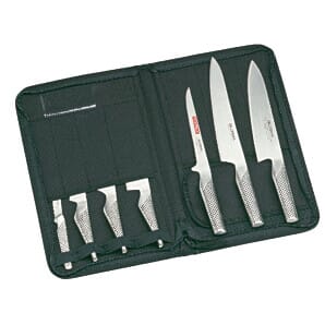 Front view of the Global CC390 7 Piece Knife Set with Case