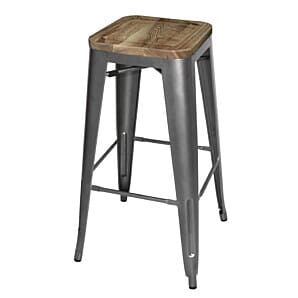 Bolero Bistro High Stools with Wooden Seat Pad Gun Metal (Pack of 4) - GM639