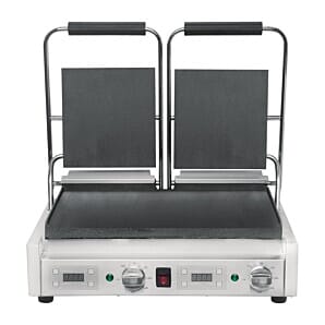 Front view of the Buffalo FC384 Double Contact Panini Grill
