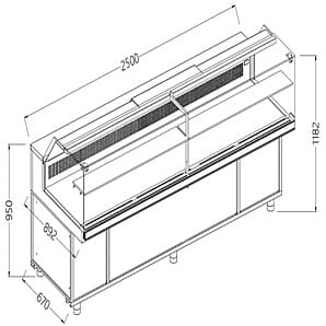 Diamond SB25XR/R2 Snack Patisserie Display Counter with Understorage, 2500mm