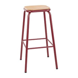 Bolero Cantina High Stools with Wooden Seat Pad Wine Red (Pack of 4) - FB937
