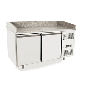 Front view of the Atosa EPF3495GR + VRX1500/330 2 Door Granite Top Pizza Counter Fridge with VRX Unit & GN Pans, 250 Litres
