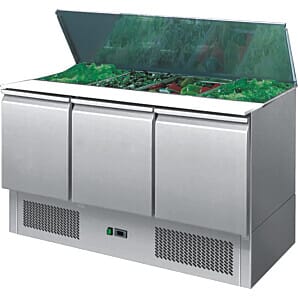Ice-A-Cool ICE3850GR 3 Door Refrigerated Saladette Prep Counter, 380ltrs