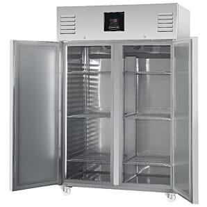 Front view of the Sterling Pro XNI142V Vantage Double Door Storage Cabinet Freezer, 1400 Litres with open doors