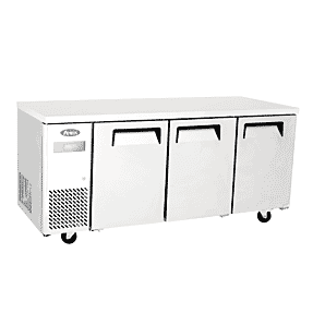 Front view of the Atosa YPF9042 Triple Door Compact Refrigerated Counter
