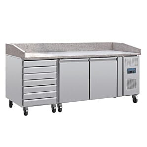 Polar U-Series Double Door Pizza Counter with Marble Top and Dough Drawers 290Ltr - CT423