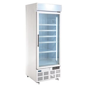 Front view of the Polar GH506 G-Series White Upright Single Door Display Freezer, 412 Litres
