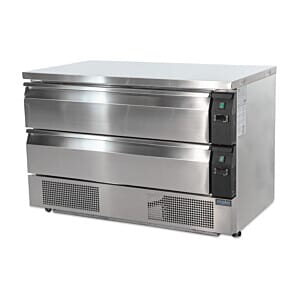Front view of the Polar DA997 U-Series 6 x 1/1GN Double Drawer Counter Fridge Freezer, 265 Litres