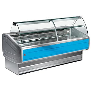 Diamond MY20/B1-VV/R2 Stainless Steel / Blue Trimming Refrigerated Curved Serveover Counter with Understorage, 2000mm